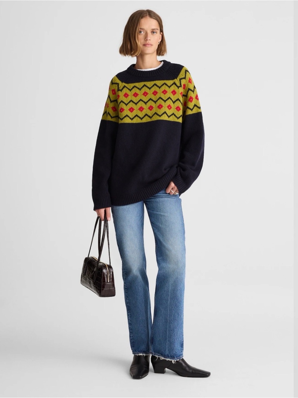 Alexa Chung for Madewell Navy Fair Isle Wool Sweater NWT, Size Large